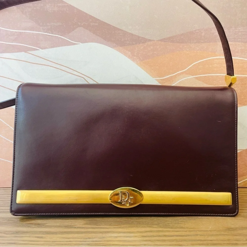 Dior Vintage 30 Montaigne Clutch Shoulder Bag Leather Bordeaux + Coin Purse - Picture 4 of 13